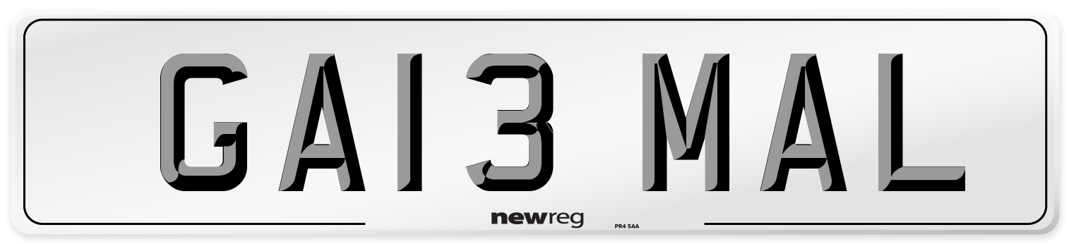 GA13 MAL Number Plate from New Reg